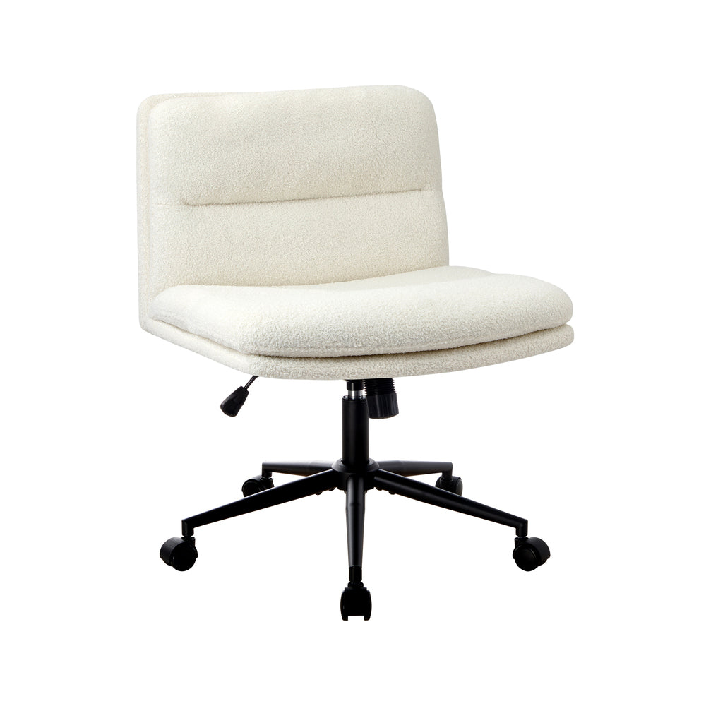 Oikiture Armless Office Chair Wide Seat Boucle White with Wheels-Office Chair-PEROZ Accessories