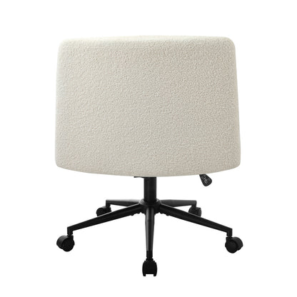 Oikiture Armless Office Chair Wide Seat Boucle White with Wheels-Office Chair-PEROZ Accessories