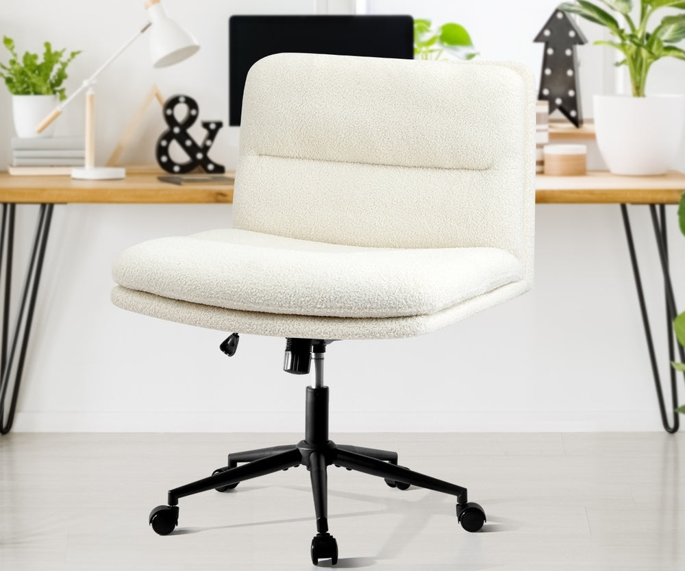 Oikiture Armless Office Chair Wide Seat Boucle White with Wheels-Office Chair-PEROZ Accessories