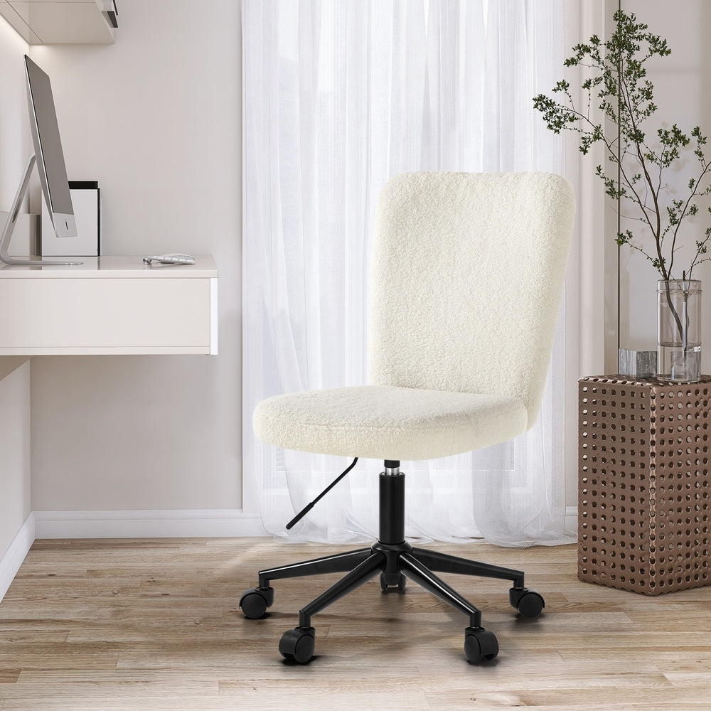 Oikiture High Back Armless Office Chair Boucle White &amp; Black-Office Chair-PEROZ Accessories
