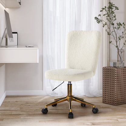 Oikiture Armless Home Office Chair Boucle White&amp;Gold-Office Chairs-PEROZ Accessories