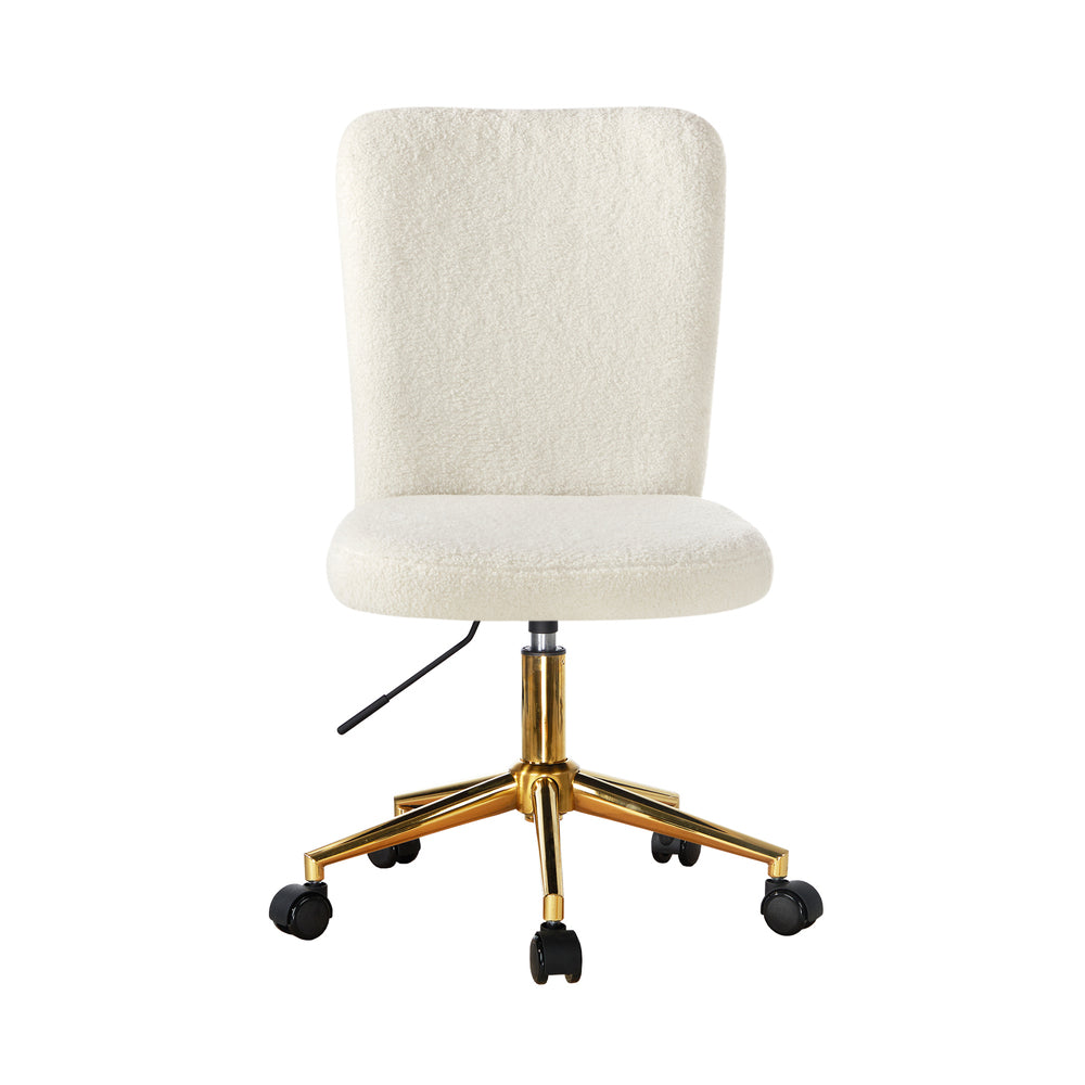 Oikiture Armless Home Office Chair Boucle White&amp;Gold-Office Chairs-PEROZ Accessories