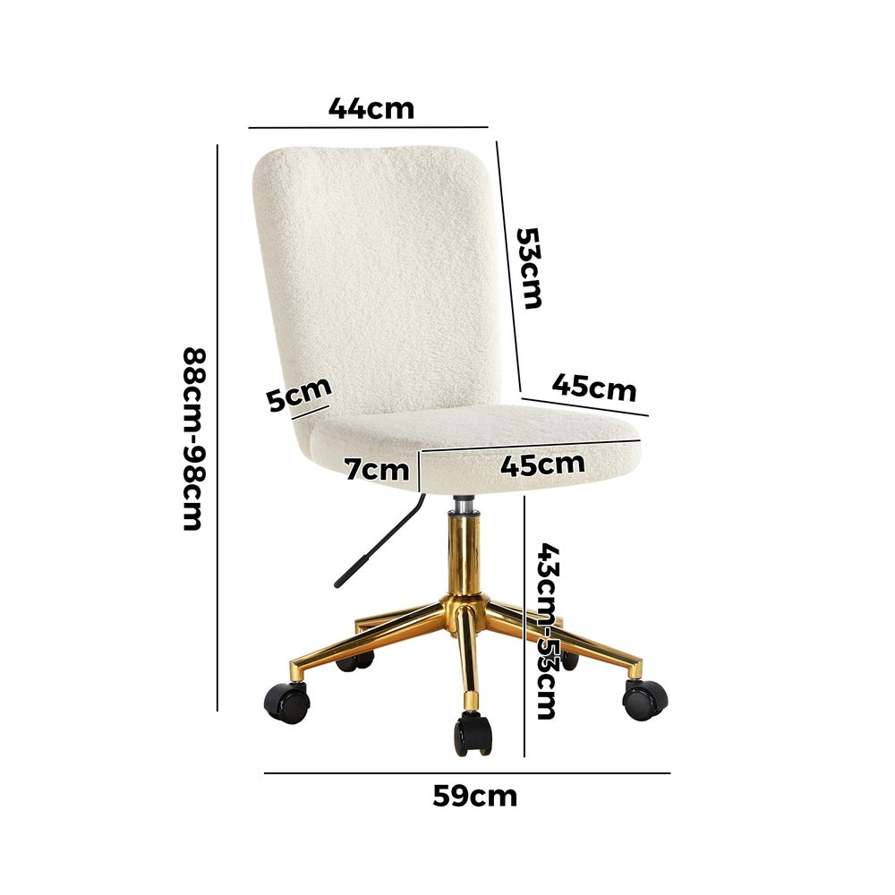 Oikiture Armless Home Office Chair Boucle White&amp;Gold-Office Chairs-PEROZ Accessories