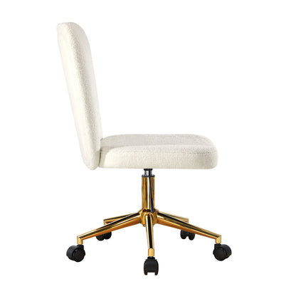 Oikiture Armless Home Office Chair Boucle White&amp;Gold-Office Chairs-PEROZ Accessories
