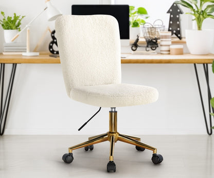Oikiture Armless Home Office Chair Boucle White&amp;Gold-Office Chairs-PEROZ Accessories