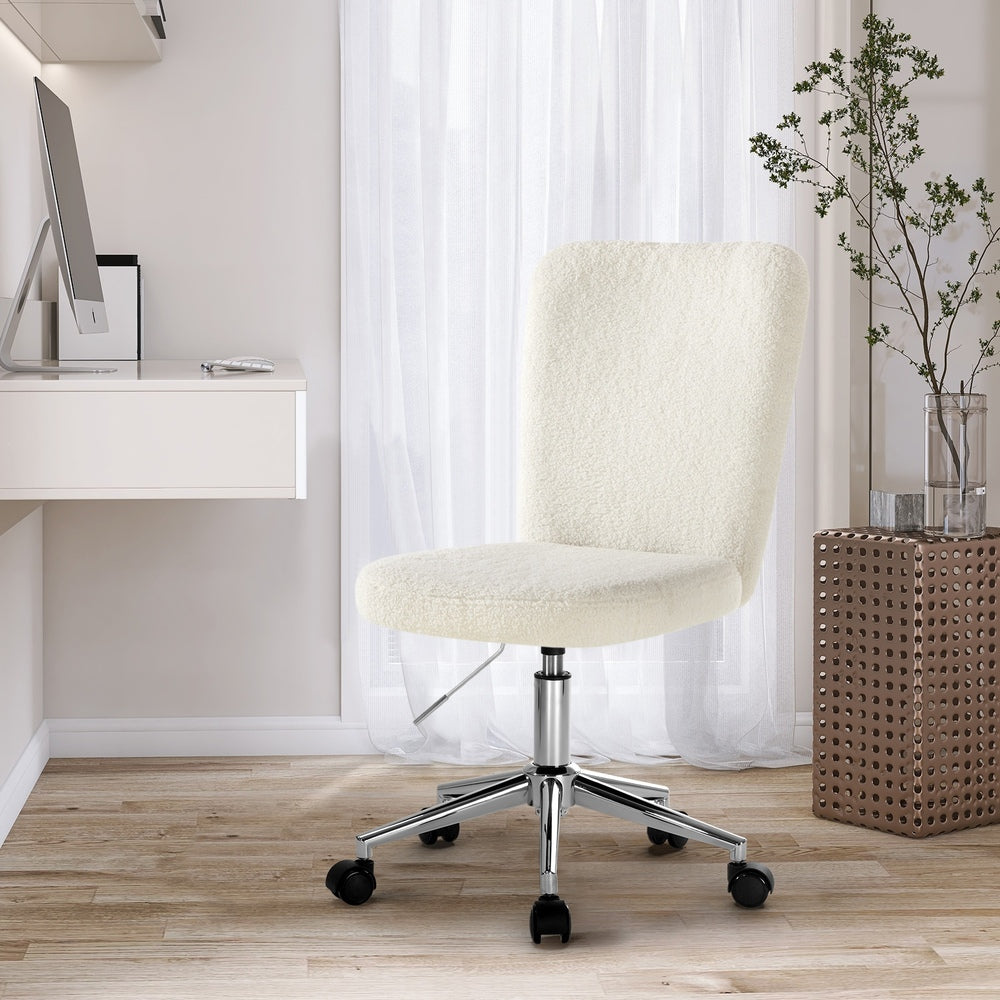 Oikiture High Back Armless Office Chair Boucle White &amp; Silver-Office Chair-PEROZ Accessories