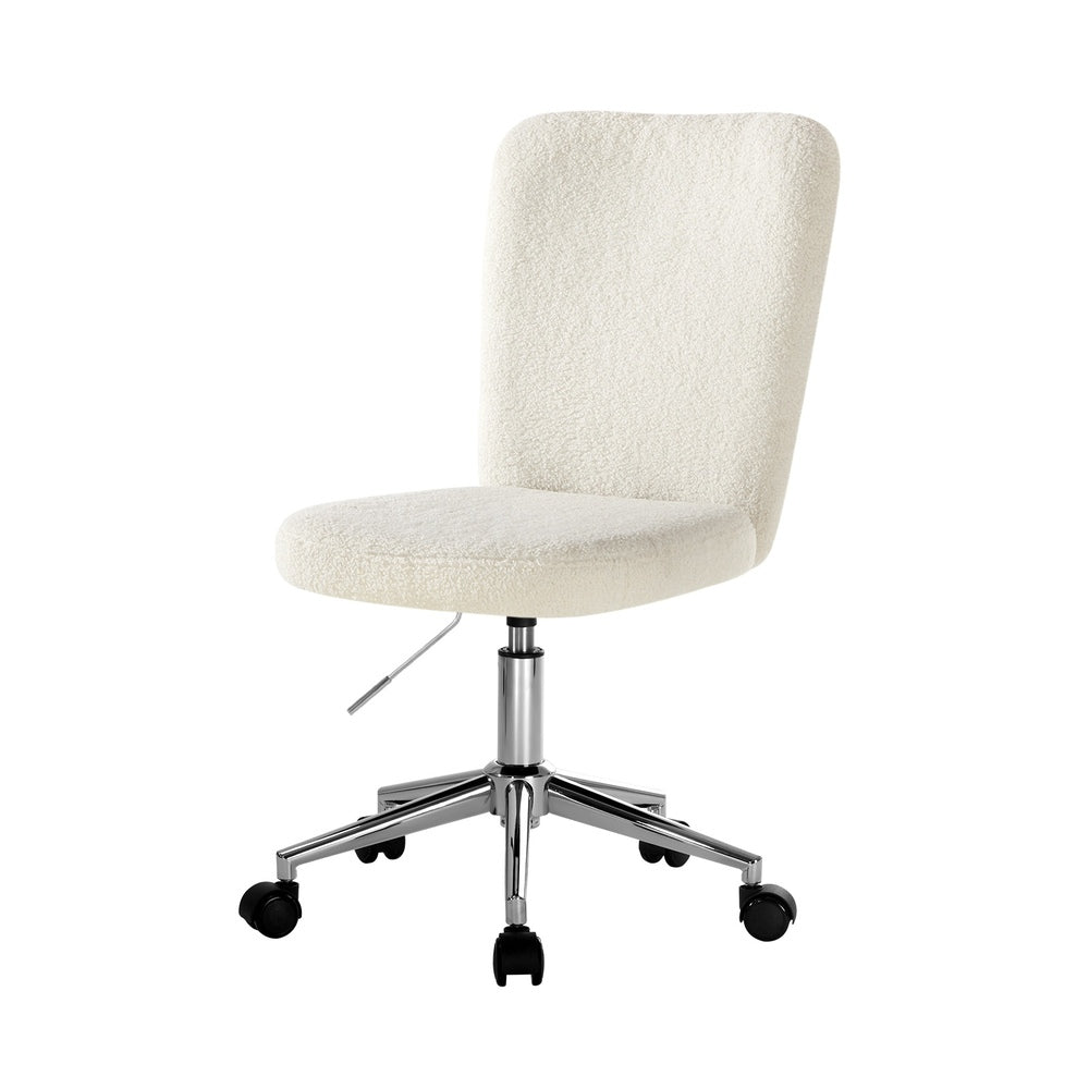 Oikiture High Back Armless Office Chair Boucle White &amp; Silver-Office Chair-PEROZ Accessories