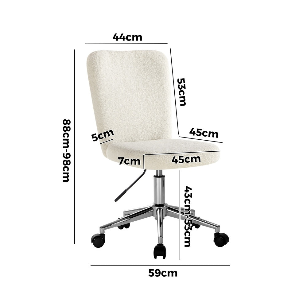 Oikiture High Back Armless Office Chair Boucle White &amp; Silver-Office Chair-PEROZ Accessories