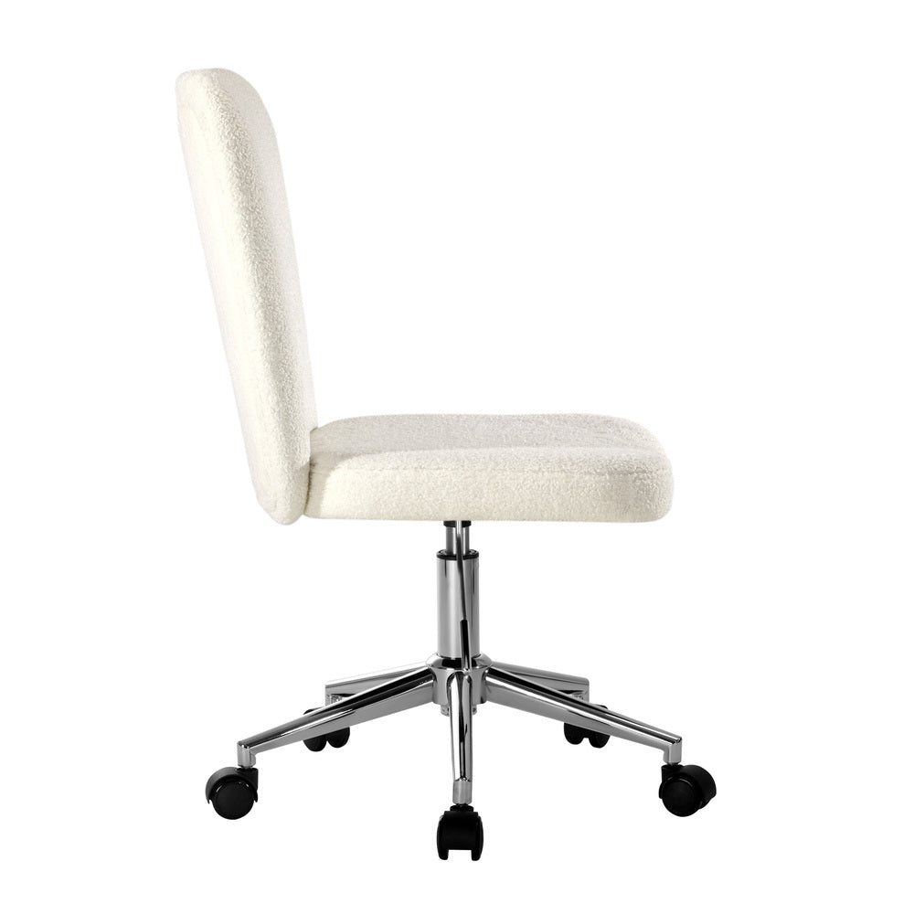 Oikiture High Back Armless Office Chair Boucle White &amp; Silver-Office Chair-PEROZ Accessories