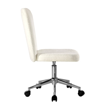 Oikiture High Back Armless Office Chair Boucle White &amp; Silver-Office Chair-PEROZ Accessories