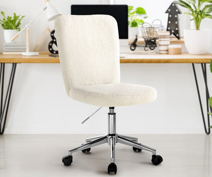 Oikiture High Back Armless Office Chair Boucle White &amp; Silver-Office Chair-PEROZ Accessories