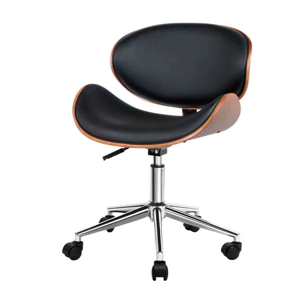 Artiss Wooden Office Chair Leather Seat Black-Office Chairs-PEROZ Accessories
