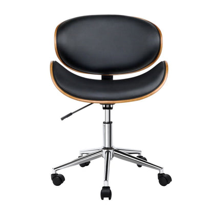 Artiss Wooden Office Chair Leather Seat Black-Office Chairs-PEROZ Accessories