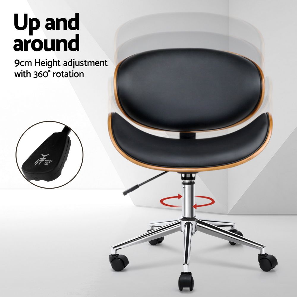 Artiss Wooden Office Chair Leather Seat Black-Office Chairs-PEROZ Accessories
