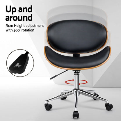 Artiss Wooden Office Chair Leather Seat Black-Office Chairs-PEROZ Accessories