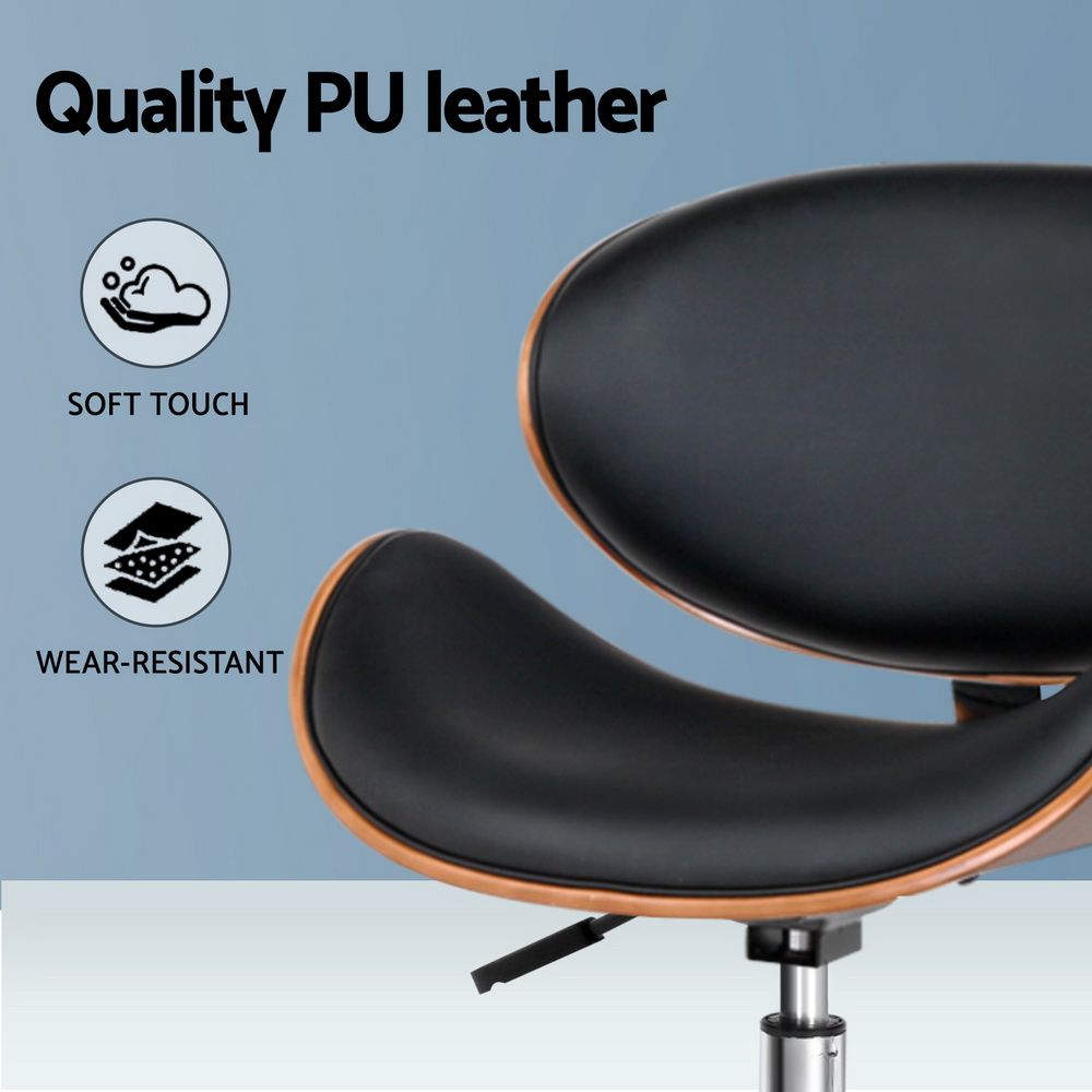 Artiss Wooden Office Chair Leather Seat Black-Office Chairs-PEROZ Accessories