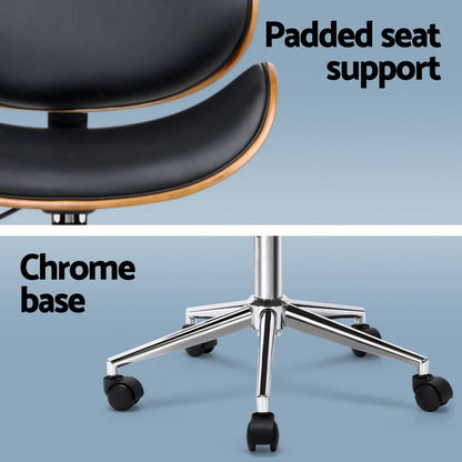 Artiss Wooden Office Chair Leather Seat Black-Office Chairs-PEROZ Accessories