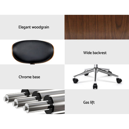 Artiss Wooden Office Chair Leather Seat Black-Office Chairs-PEROZ Accessories