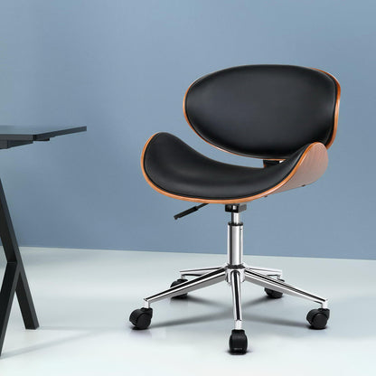 Artiss Wooden Office Chair Leather Seat Black-Office Chairs-PEROZ Accessories