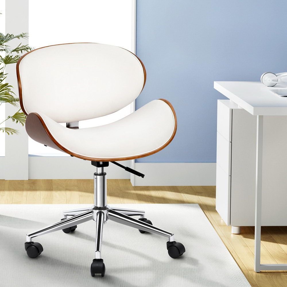 Artiss Wooden Office Chair Leather Seat White-Office Chairs-PEROZ Accessories