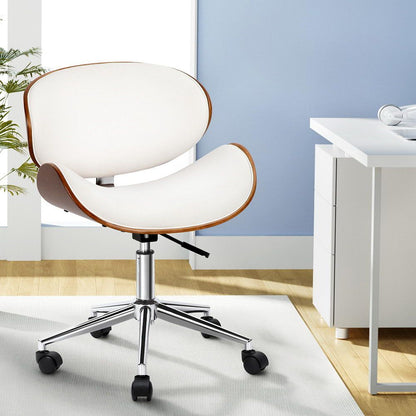 Artiss Wooden Office Chair Leather Seat White-Office Chairs-PEROZ Accessories