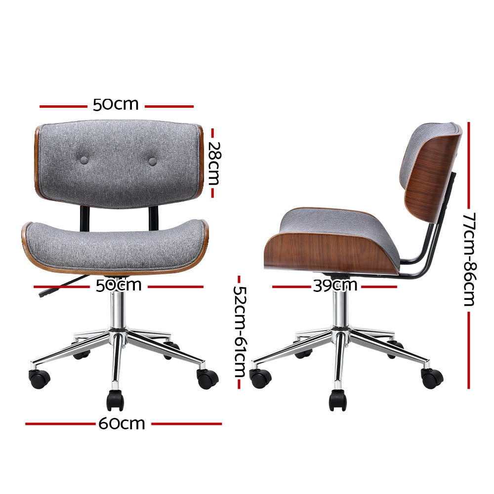 Artiss Wooden Office Chair Fabric Seat Grey-Office Chairs-PEROZ Accessories