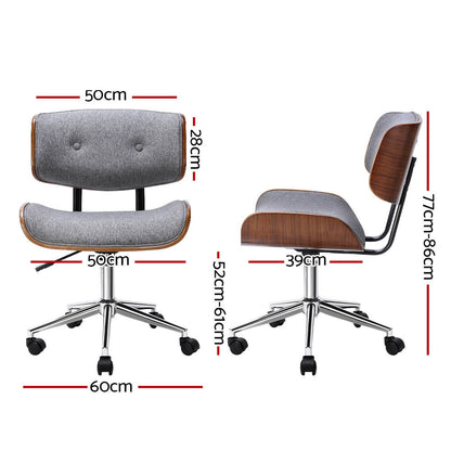 Artiss Wooden Office Chair Fabric Seat Grey-Office Chairs-PEROZ Accessories