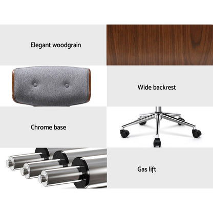 Artiss Wooden Office Chair Fabric Seat Grey-Office Chairs-PEROZ Accessories