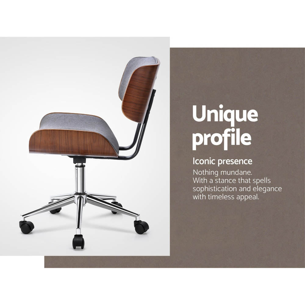Artiss Wooden Office Chair Fabric Seat Grey-Office Chairs-PEROZ Accessories