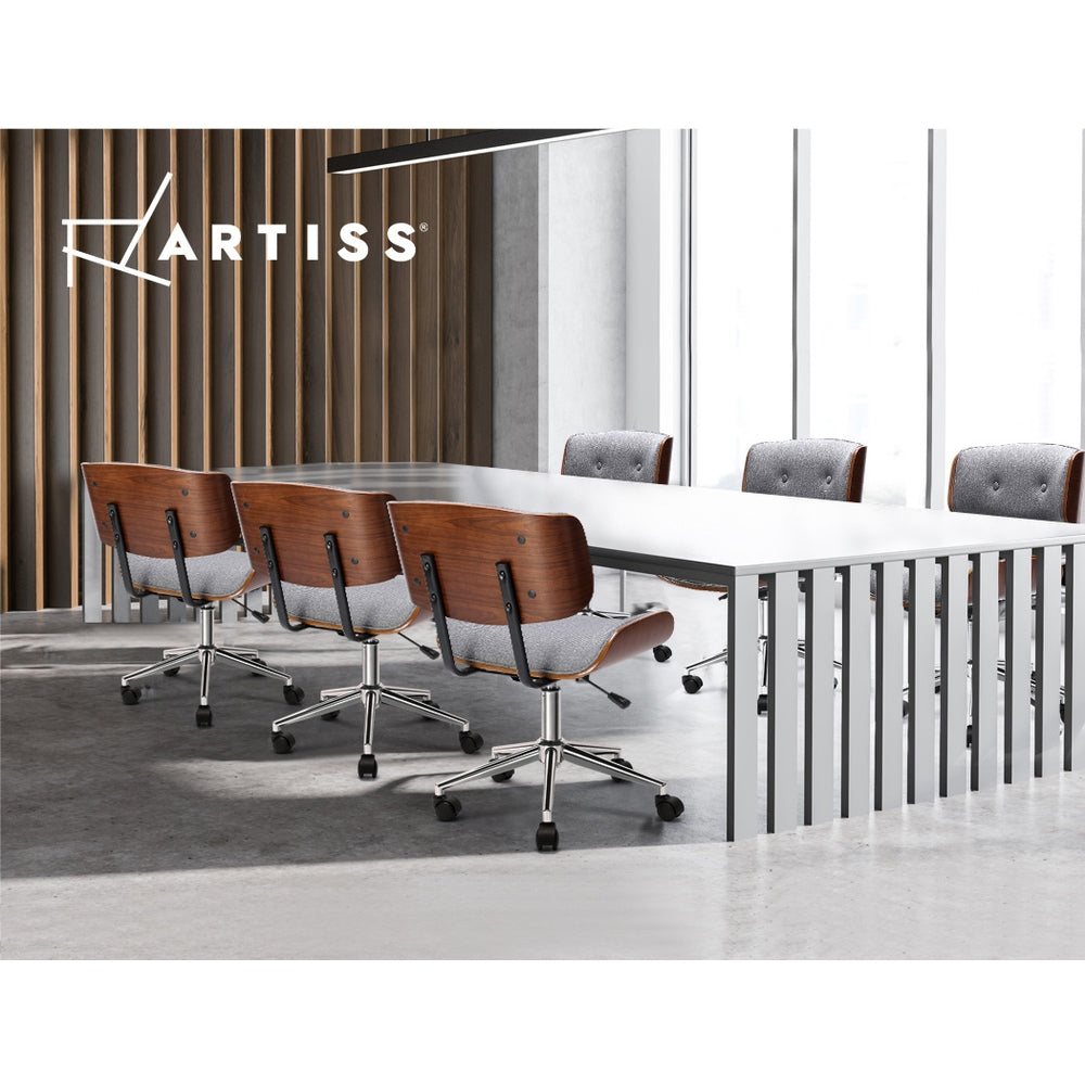 Artiss Wooden Office Chair Fabric Seat Grey-Office Chairs-PEROZ Accessories