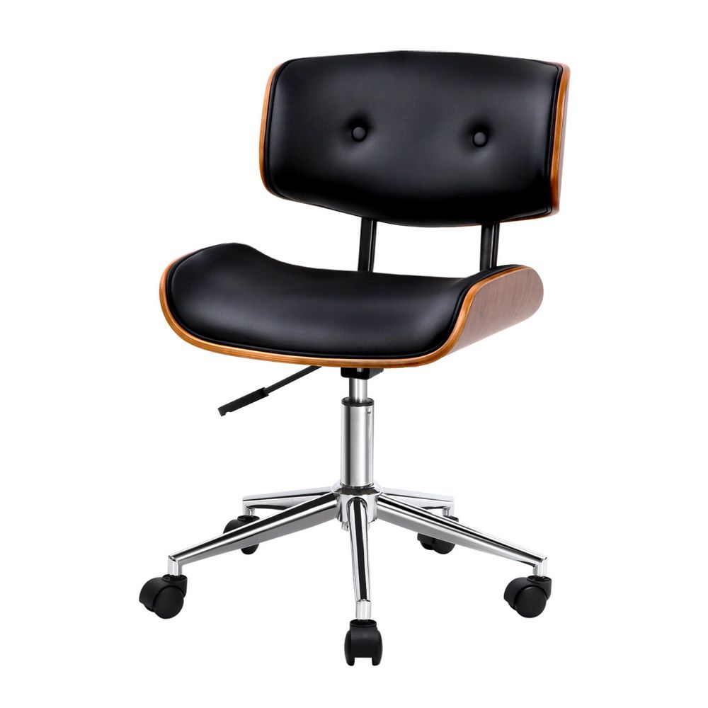 Artiss Wooden Office Chair PU Seat Black Brown-Office Chairs-PEROZ Accessories