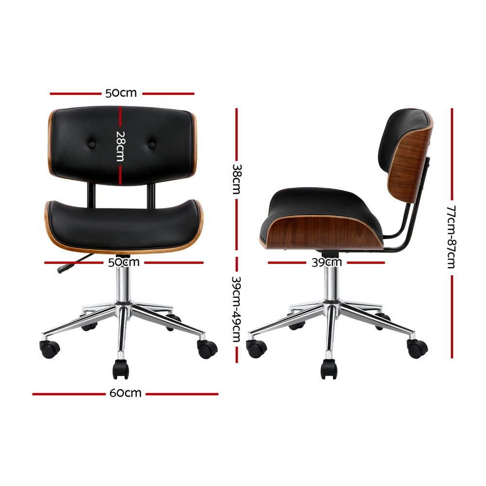 Artiss Wooden Office Chair PU Seat Black Brown-Office Chairs-PEROZ Accessories