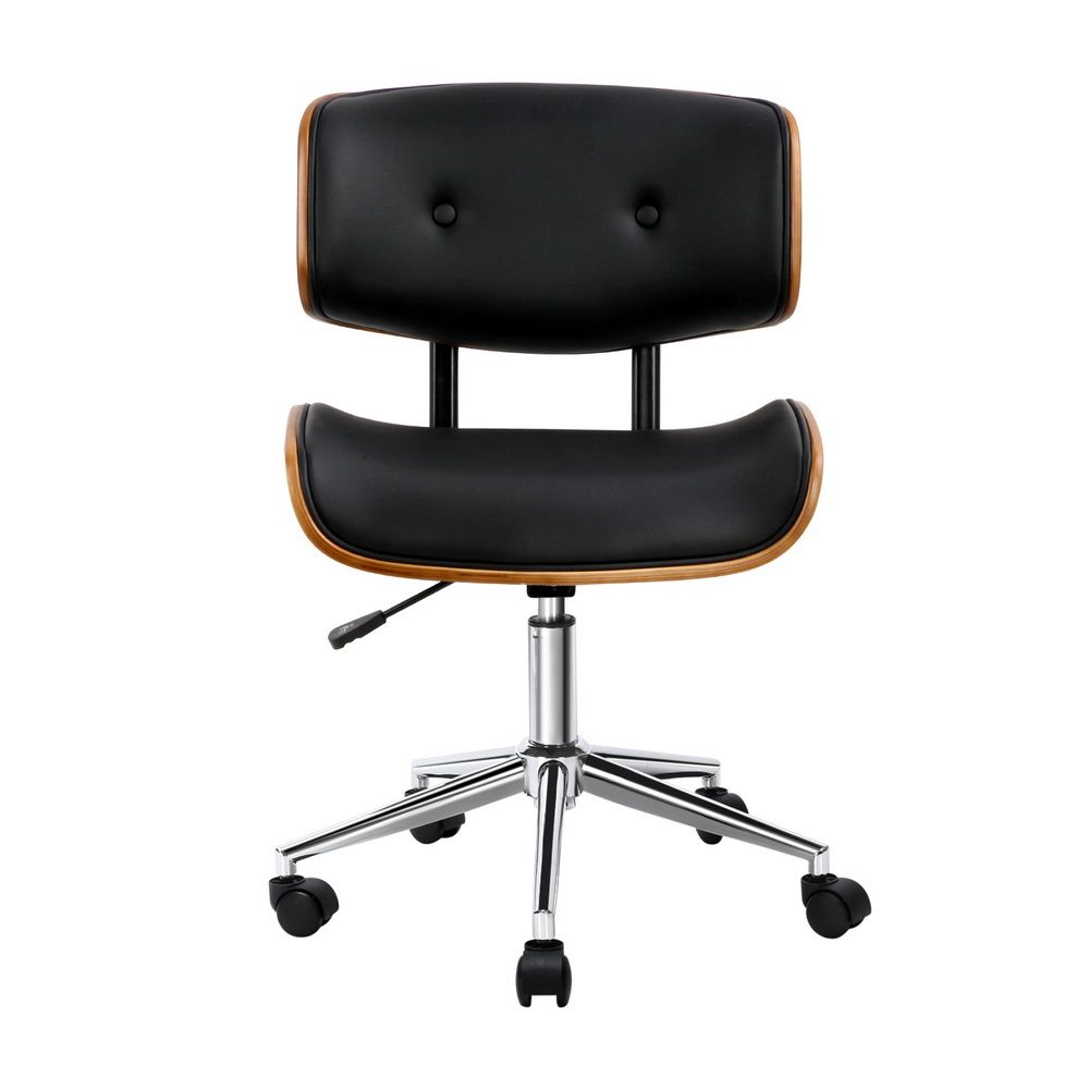 Artiss Wooden Office Chair PU Seat Black Brown-Office Chairs-PEROZ Accessories