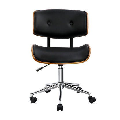 Artiss Wooden Office Chair PU Seat Black Brown-Office Chairs-PEROZ Accessories