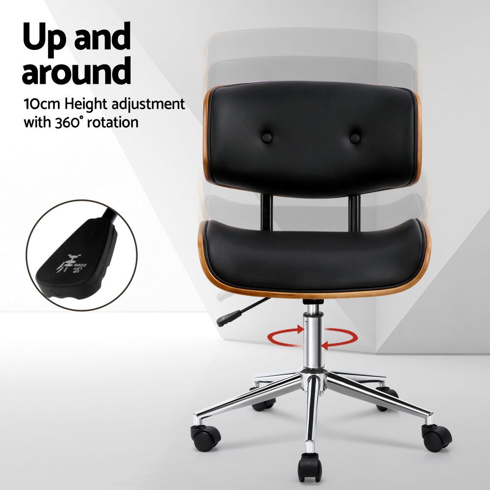 Artiss Wooden Office Chair PU Seat Black Brown-Office Chairs-PEROZ Accessories