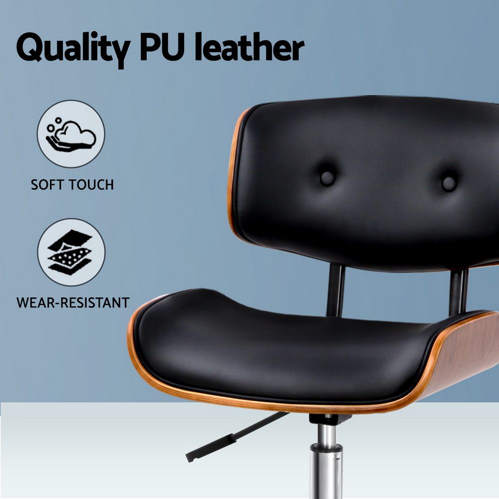 Artiss Wooden Office Chair PU Seat Black Brown-Office Chairs-PEROZ Accessories