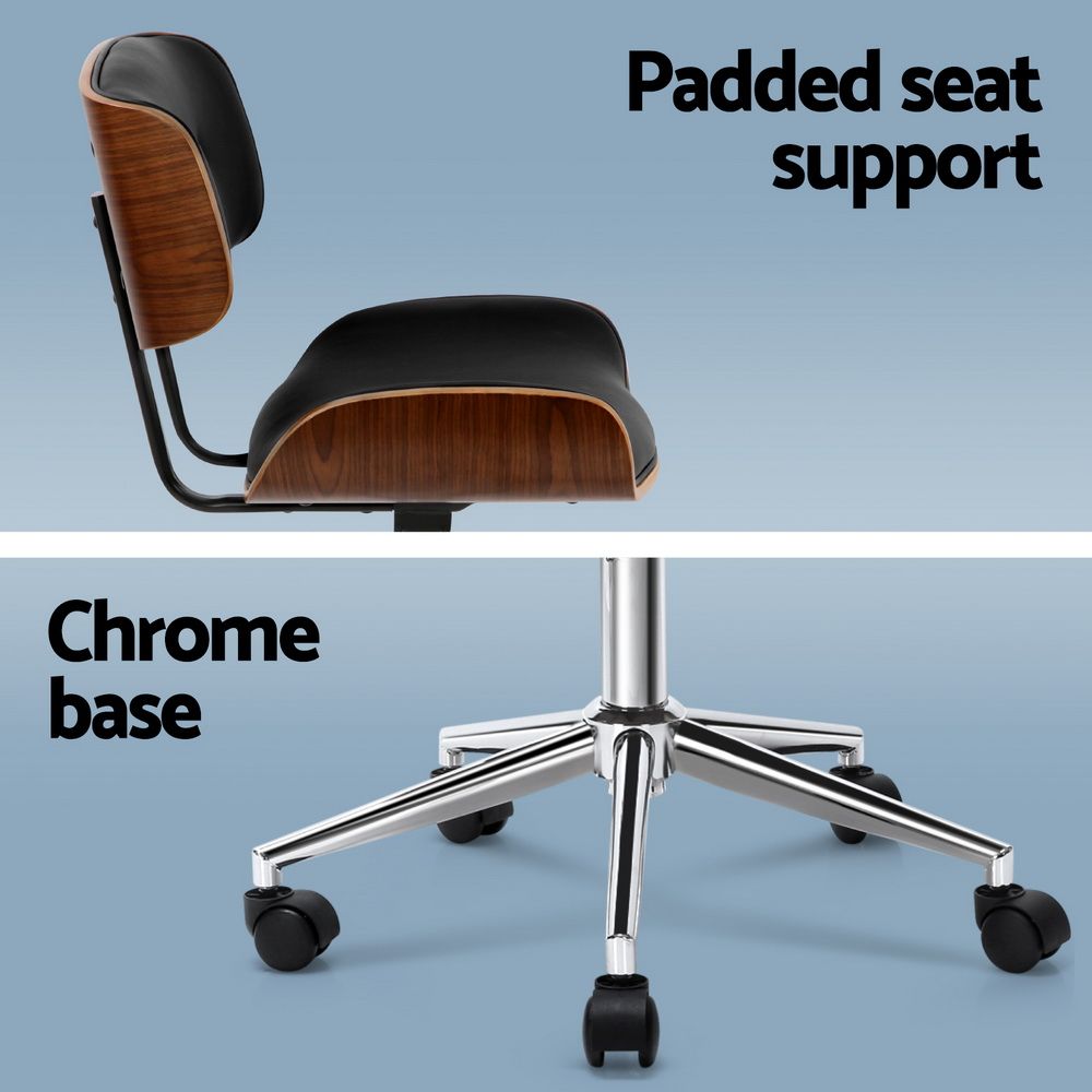 Artiss Wooden Office Chair PU Seat Black Brown-Office Chairs-PEROZ Accessories