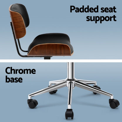 Artiss Wooden Office Chair PU Seat Black Brown-Office Chairs-PEROZ Accessories