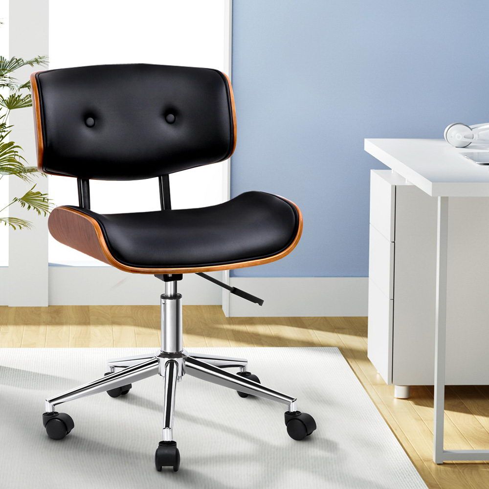 Artiss Wooden Office Chair PU Seat Black Brown-Office Chairs-PEROZ Accessories