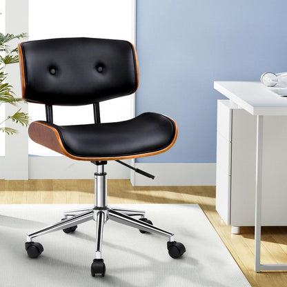 Artiss Wooden Office Chair PU Seat Black Brown-Office Chairs-PEROZ Accessories