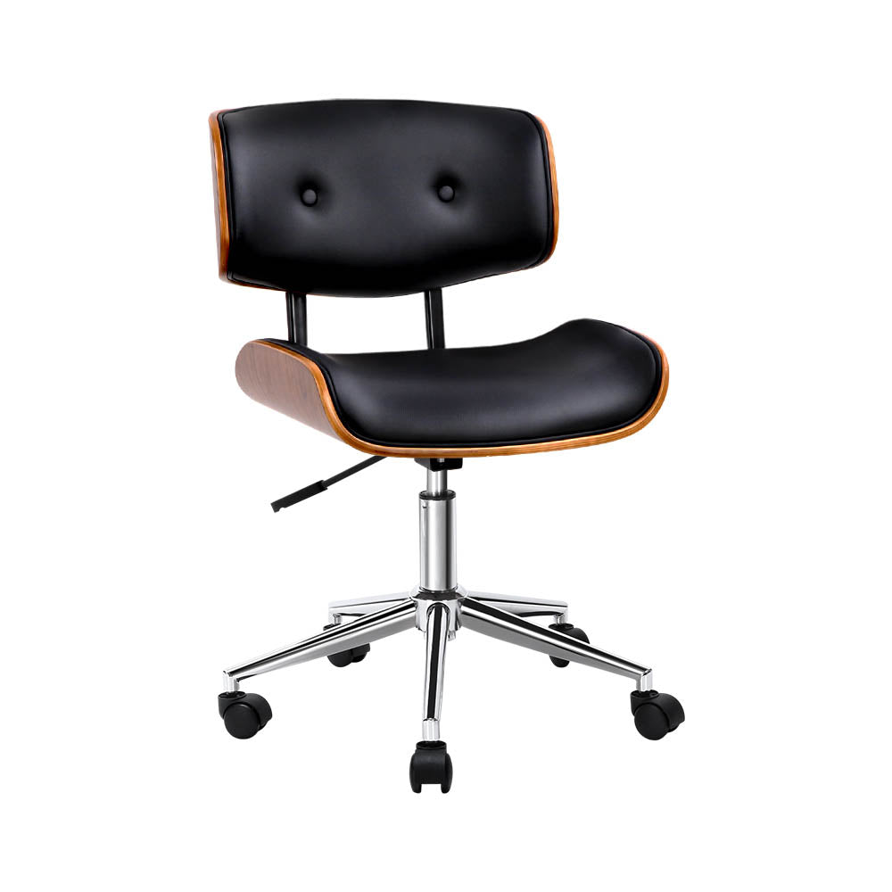 Artiss Wooden Office Chair PU Seat Black Brown-Office Chairs-PEROZ Accessories