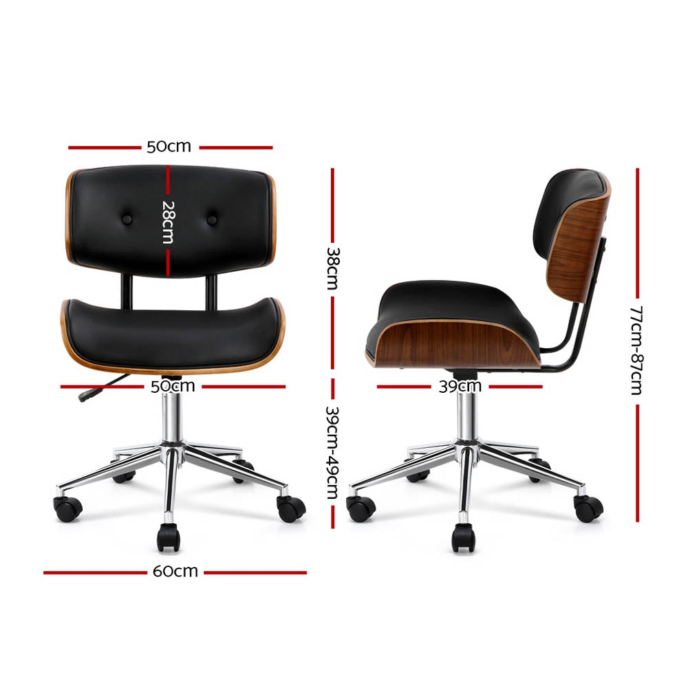 Artiss Wooden Office Chair PU Seat Black Brown-Office Chairs-PEROZ Accessories