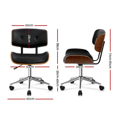 Artiss Wooden Office Chair PU Seat Black Brown-Office Chairs-PEROZ Accessories
