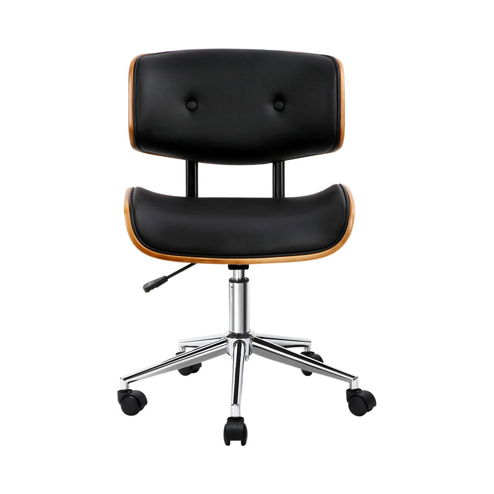 Artiss Wooden Office Chair PU Seat Black Brown-Office Chairs-PEROZ Accessories
