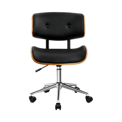 Artiss Wooden Office Chair PU Seat Black Brown-Office Chairs-PEROZ Accessories