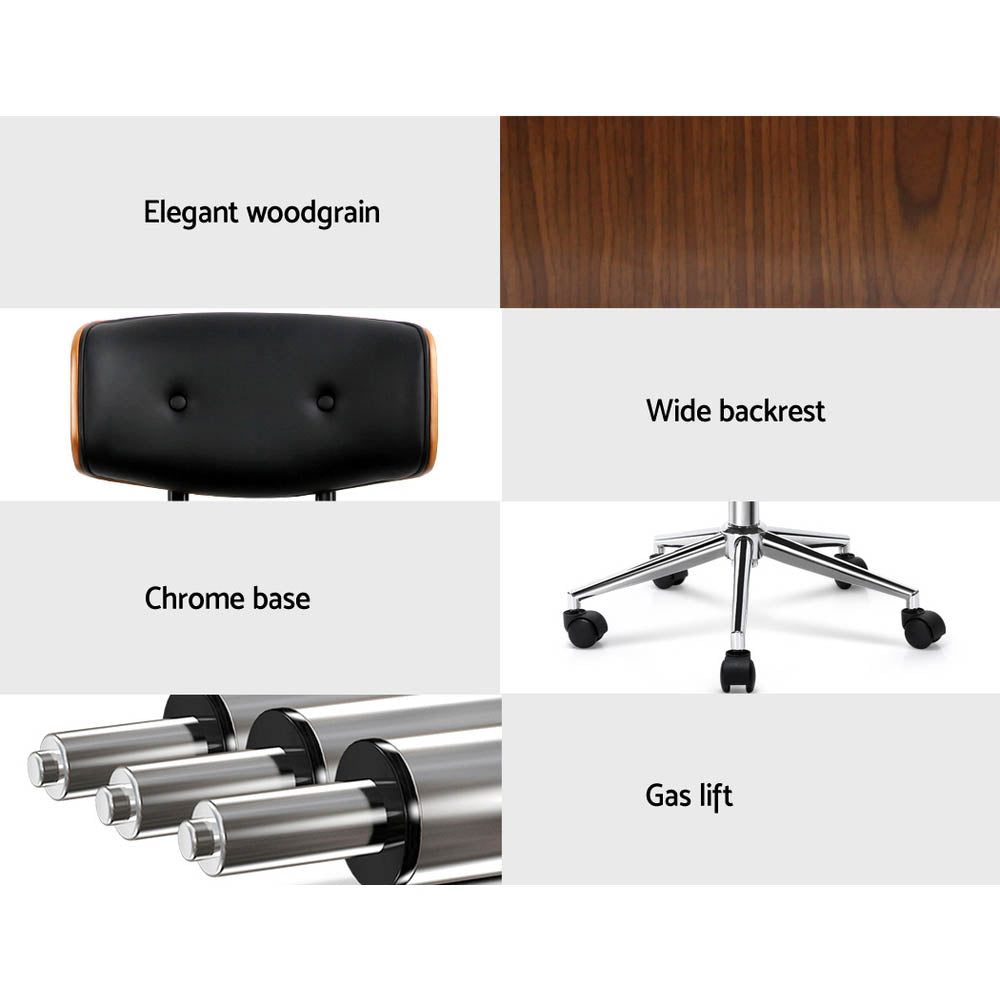 Artiss Wooden Office Chair PU Seat Black Brown-Office Chairs-PEROZ Accessories