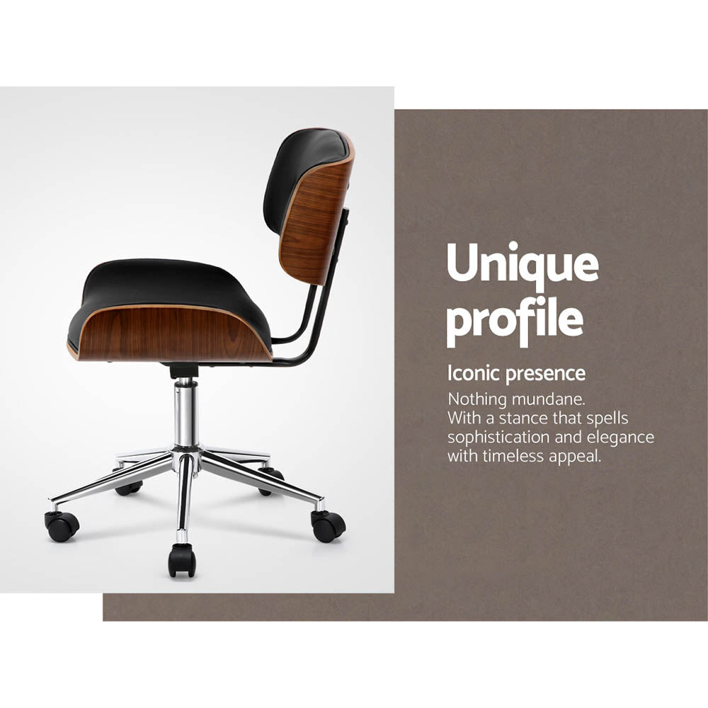 Artiss Wooden Office Chair PU Seat Black Brown-Office Chairs-PEROZ Accessories