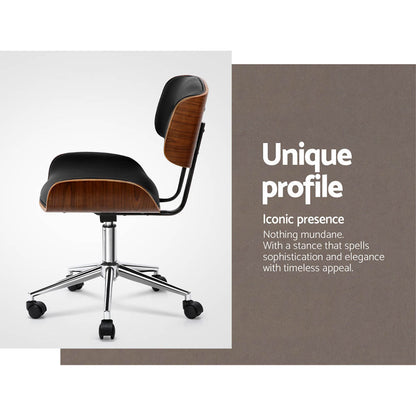 Artiss Wooden Office Chair PU Seat Black Brown-Office Chairs-PEROZ Accessories