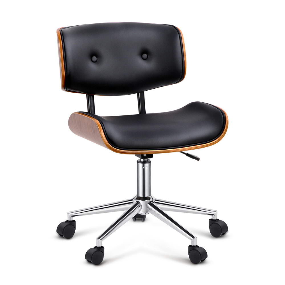 Artiss Wooden Office Chair PU Seat Black Brown-Office Chairs-PEROZ Accessories