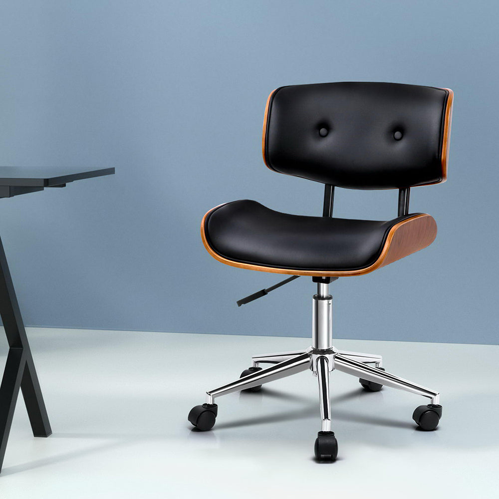 Artiss Wooden Office Chair PU Seat Black Brown-Office Chairs-PEROZ Accessories